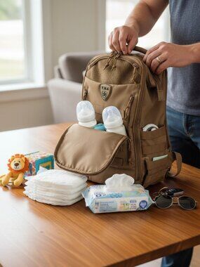 Tactical Diaper Bag Backpack Tan MOLLE Military Style Baby Bag Changing Pad